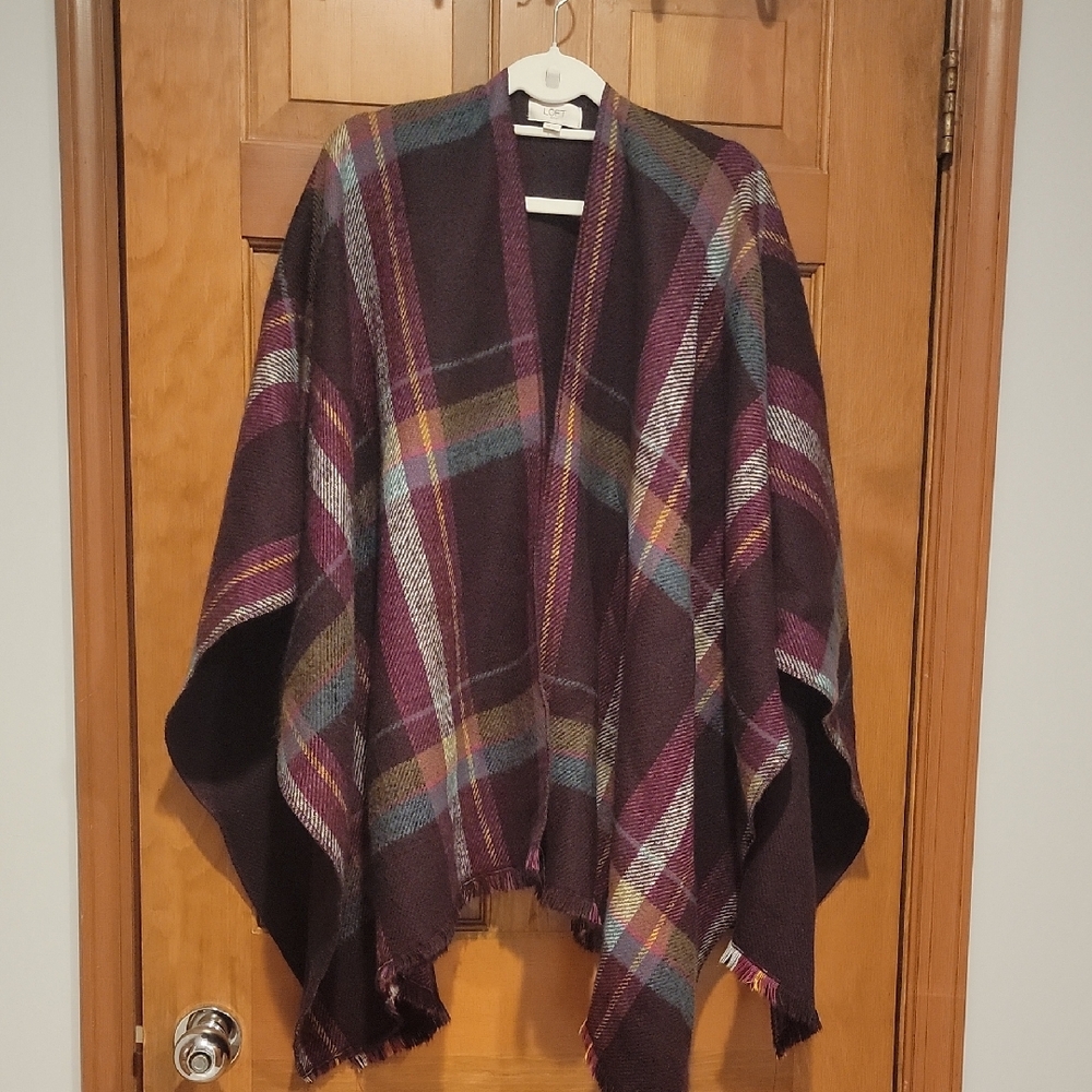 LOFT Purple Plaid Shawl Wrap